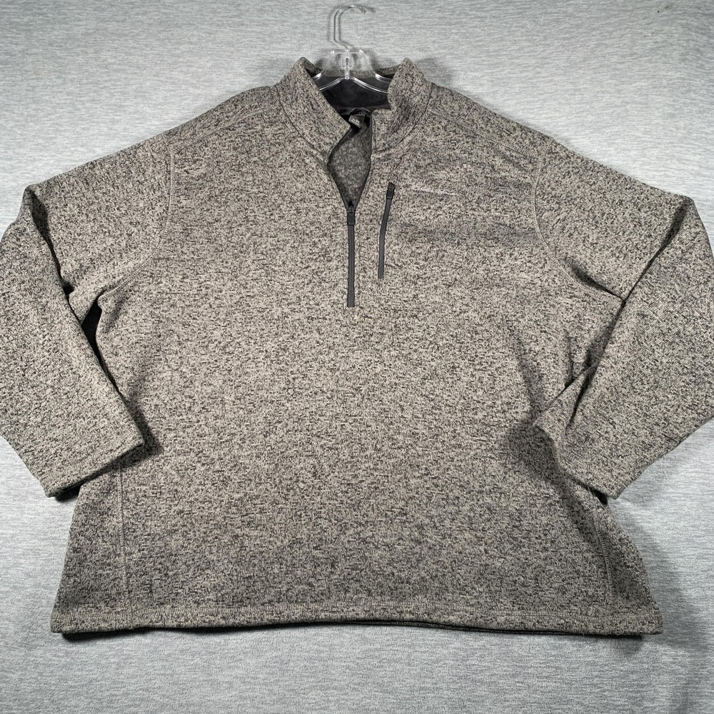 Eddie Bauer Sweatshirt Mens 3XL Gray 1/4 Zip Fleece Pullover Mock Neck Pockets